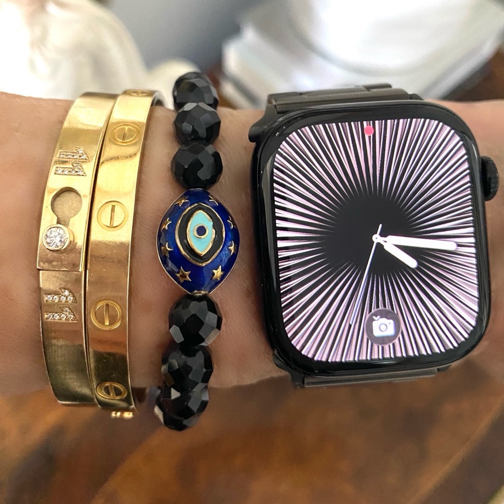 Faceted Onyx Enameled Vermeil Sterling Evil Eye  Bracelet